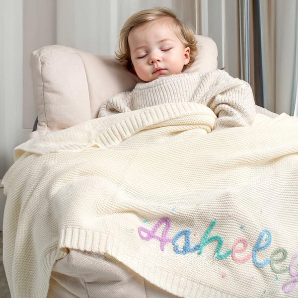 Custom Baby Name Blanket | Personalized Hand-Embroidered Knit Baby Blanket | Personalized Baby Blanket | Baby Shower Gift | Newborn Blanket