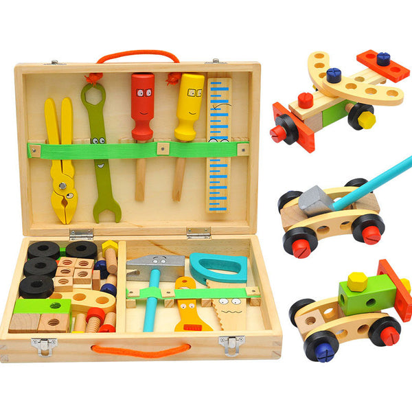 Children's wooden simulation portable tool box boy educational screw nut disassembly combination pretend repair toy