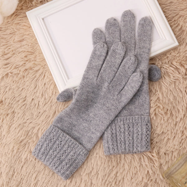 Pure sheep cashmere gloves women's winter riding warm knitted cut-out cuff woolen gloves