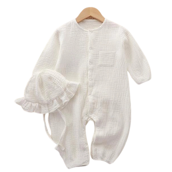 New baby spring and autumn romper, newborn long romper, cotton solid color gauze jumpsuit, baby summer pajamas