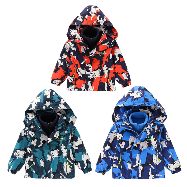 boys' 3-in-1 outdoor jacket for spring and autumn, new fleece-lined and thickened for 2025, detachable windproof coat