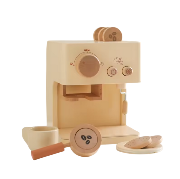 Authentic Wooden Coffee Machine Toy – Play Barista Set for Kids