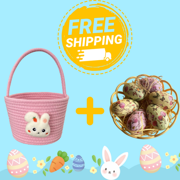 Personalized Easter Empty Bunny Egg Basket for Boys Girls Baby Easter Gifts Basket with Handle Cotton Rope Storage Basket