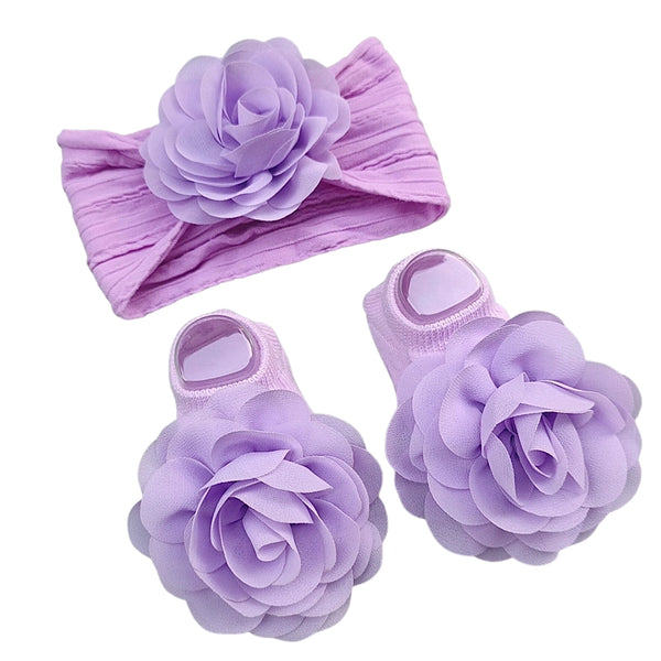 Baby hair band non-slip socks set fontanelle headband 0-1 years old cute chiffon big flower baby hair accessories