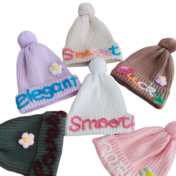 Hand-embroidered Baby's Beanie with Initial-  Personalized Autumn/ Winter Wool, Softy beanie